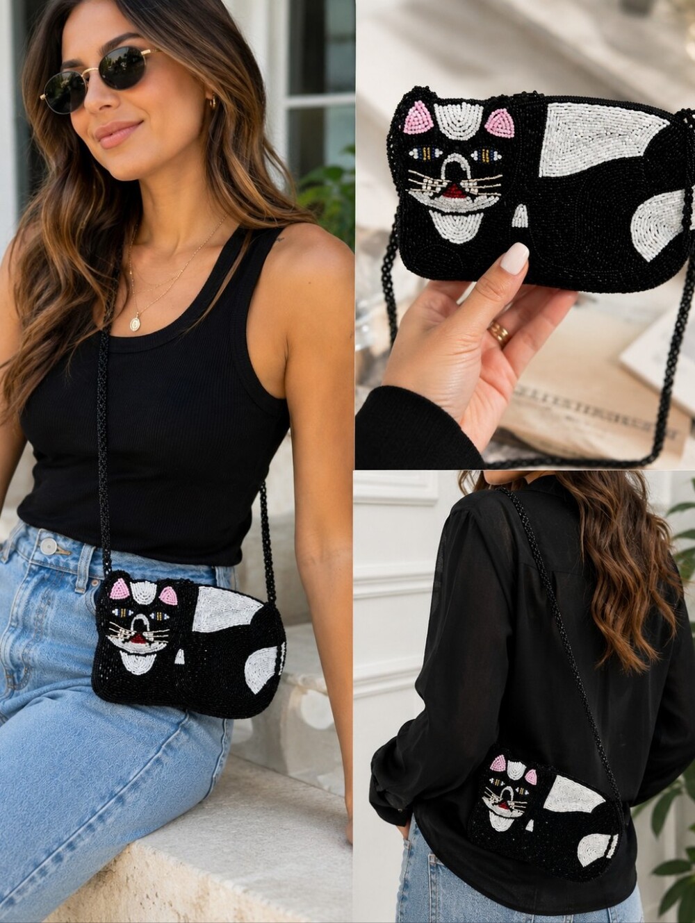 🐱 Purr-fectly Adorable Beaded Kitty Cat Purse – New Old Stock